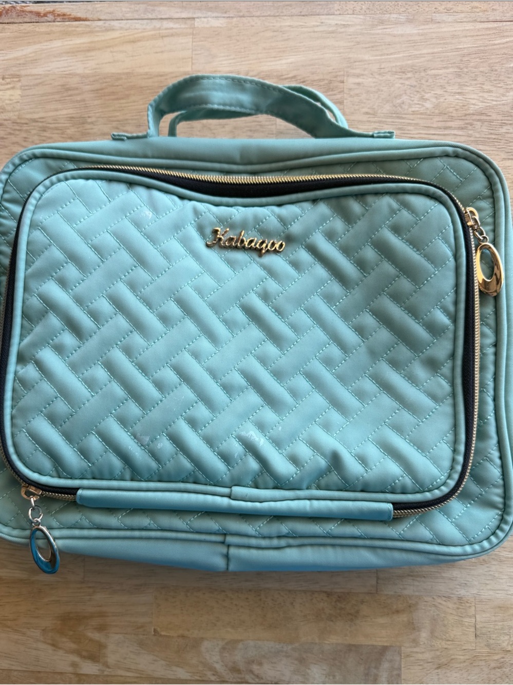 Quilted Light Teal Travel Cosmetic Bag